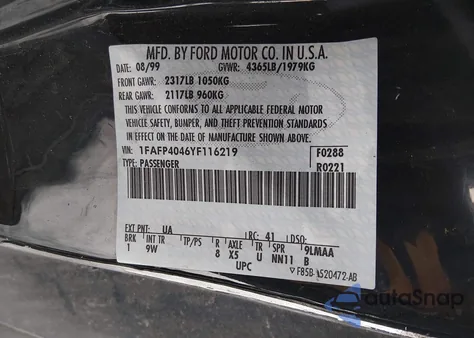 2000 Ford Mustang from USA, damaged, VIN 1FAFP4046YF116219